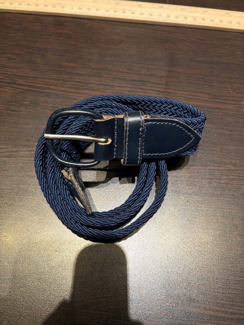 Unbranded Navy Blue Woven Stretch Belt Size 40 Leather Trim